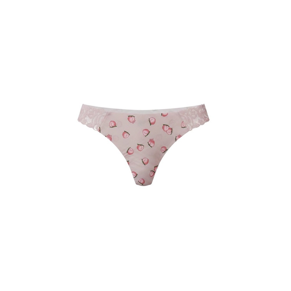 Victoria's Secret PINK Thong Women M Pink  Peach Print Lace Trim Panty